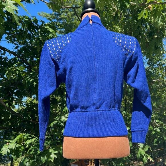 St. John Vintage Bedazzled Mock Turtleneck Sweater with Shoulder Pads, Women’s 2 - Picture 5 of 11